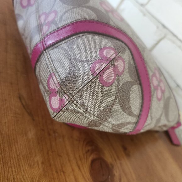 Coach Peyton Signature Khaki & Pink Crossbody Bag Purse Large - Picture 8 of 11